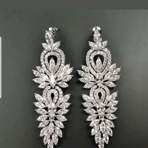 Rhodium plated CZ chandelier earrings